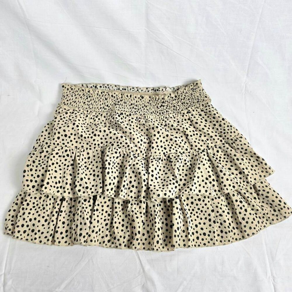 Francesca’s Blue Rain Ivory Polka Dot Ruffle Skirt L